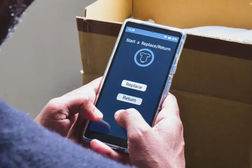 Person initiating a return on a mobile phone
