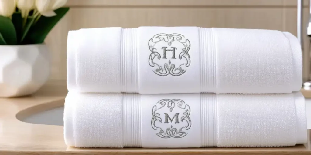 Set of white towels with an embroidered monogram
