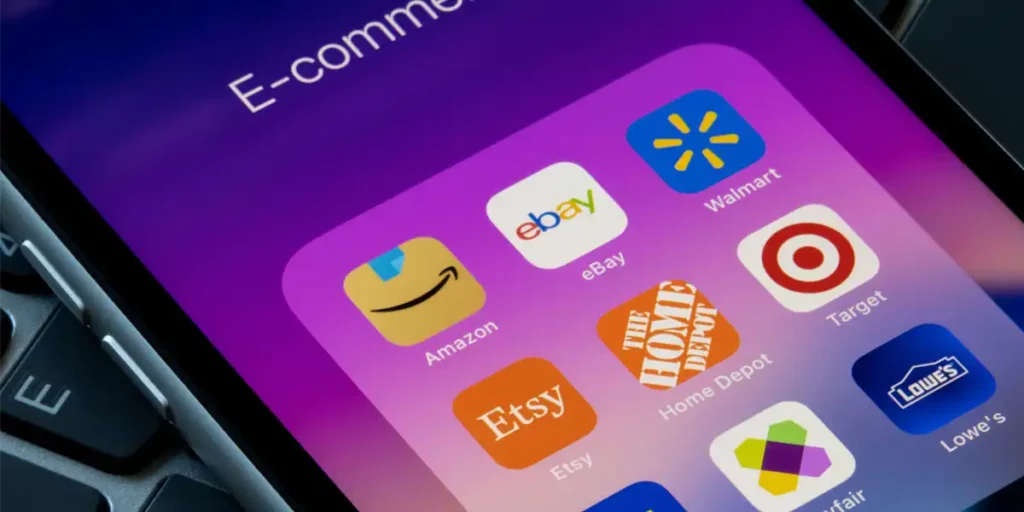iPhone displaying Ecommerce Retailer apps on the screen