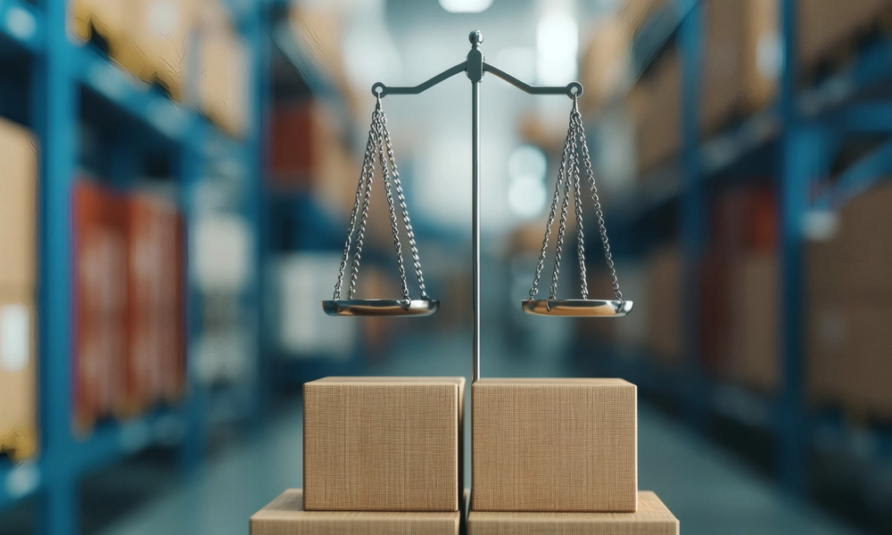 A scale sitting on top of boxes in a warehouse, indicating weighing 3PL options.