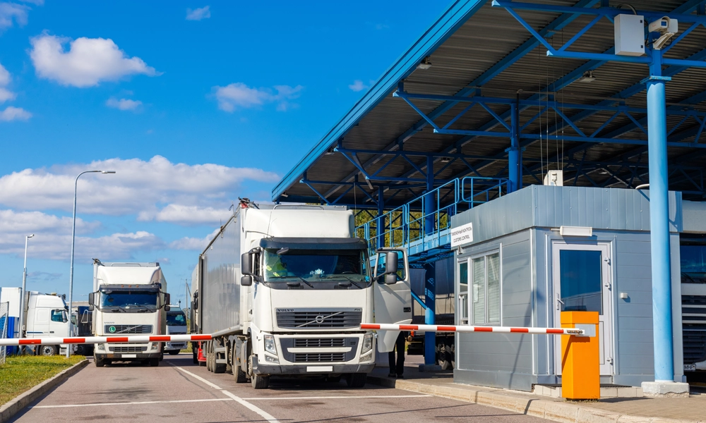 Truck queue at customs clearance gate