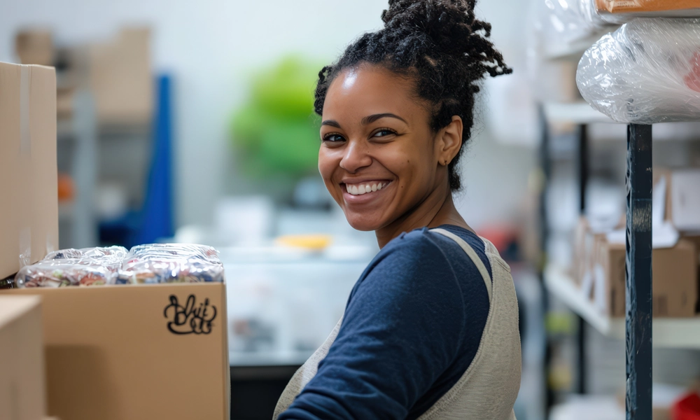 Woman moving inventory in a warehouse