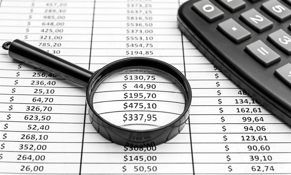 magnifying glass hovering over a spreadsheet